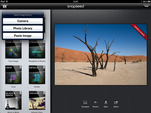 Snapseed iPad открыть изображение