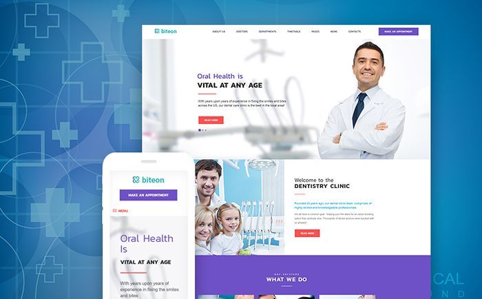Biteon - Стоматологическая клиника, отзывчивая тема WordPress