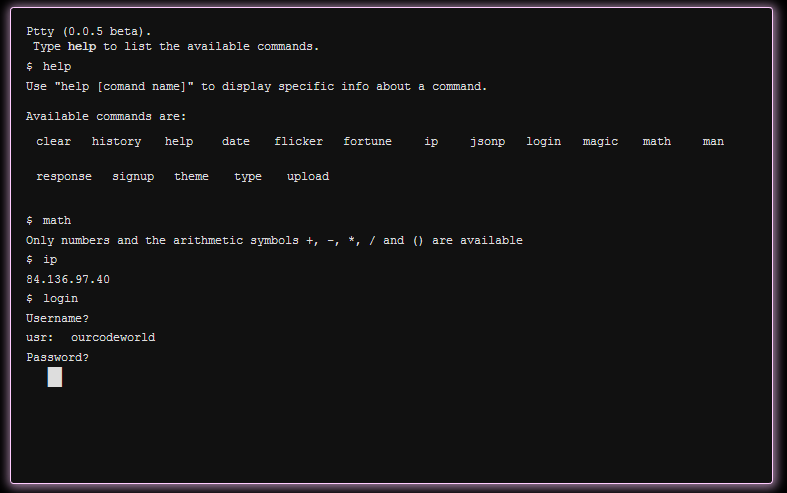 Эмулятор терминала Ptty jQuery Browser
