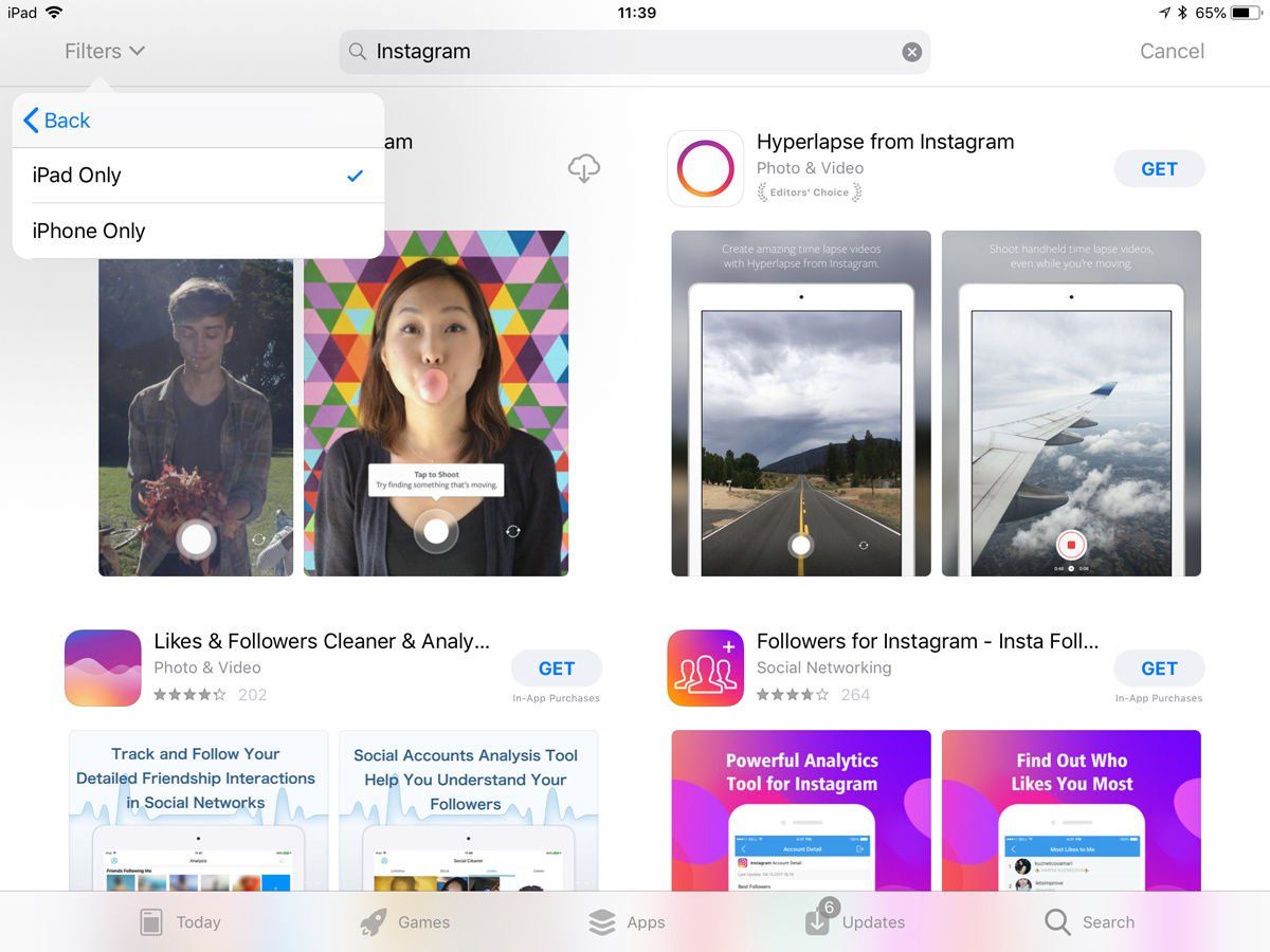 Как получить Instagram на iPad: фильтр App Store