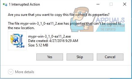 Вы уверены, что хотите скопировать этот файл без его свойств?