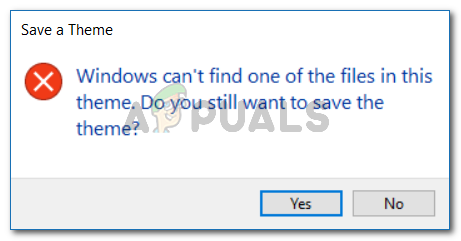 Windows может't find one of the files in this theme. Do you still want to save the theme?