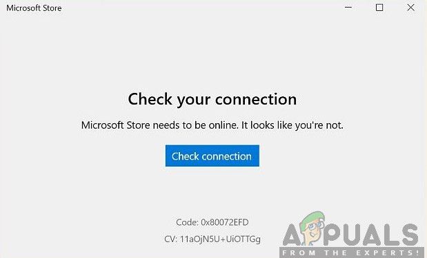 Ошибка Microsoft Store 0x80072efd"Check your Connection"
