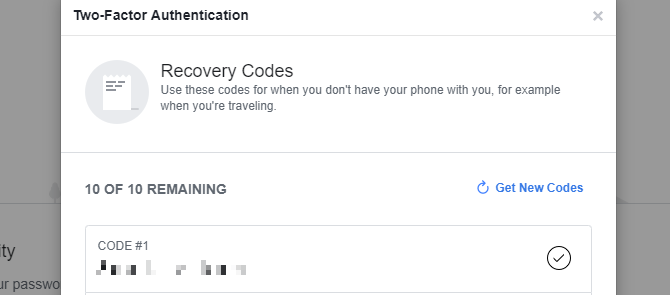 Коды восстановления Facebook