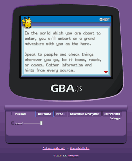 Эмулятор GBA JavaScript - Pokemon