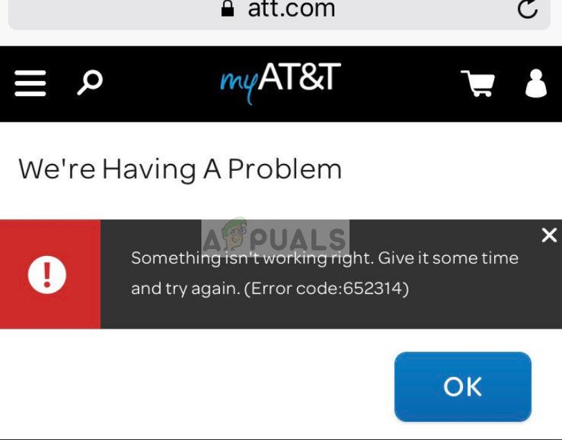 Код ошибки 652314 при доступе к электронной почте в AT & T