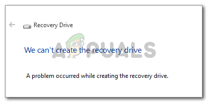 Мы можем't create the recovery drive A problem occurred while creating the recovery drive