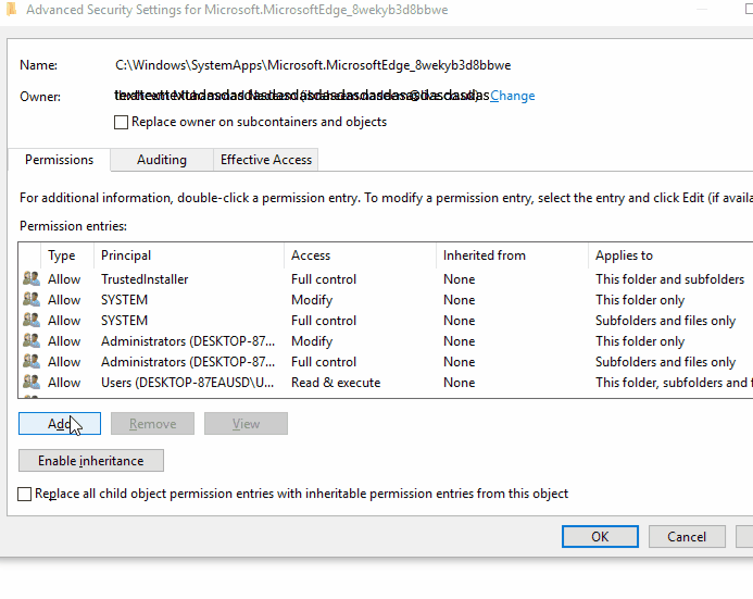 Добавление разрешения для групп администраторов в пограничной папке - Windows 10+